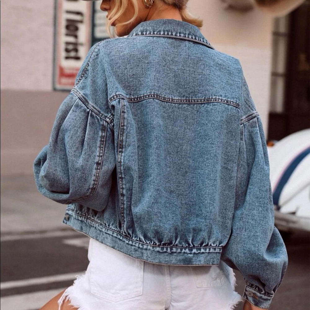 Bishop Sleeve Button Up Denim Jacket - Picture 4 of 5